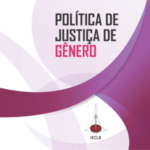 Cartaz escrito: "Política de Justiça de Gênero"