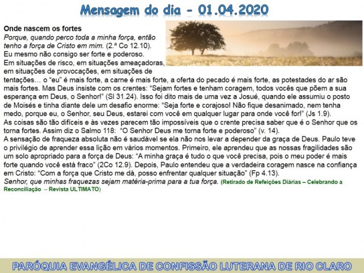 Mensagem do dia - 01.04.2020