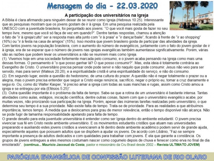 Mensagem do dia - 22.03.2020