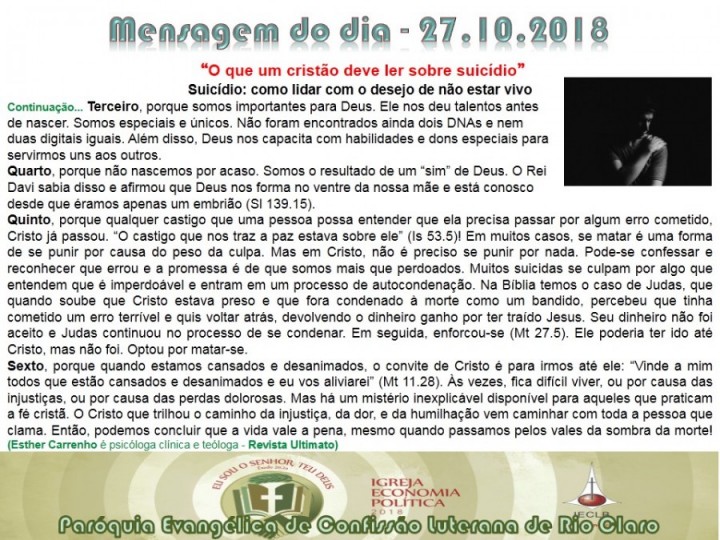 Mensagem do dia - 27.10.2018