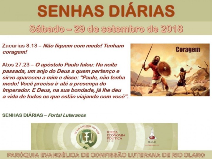 Senhas do dia - 29.09.2018