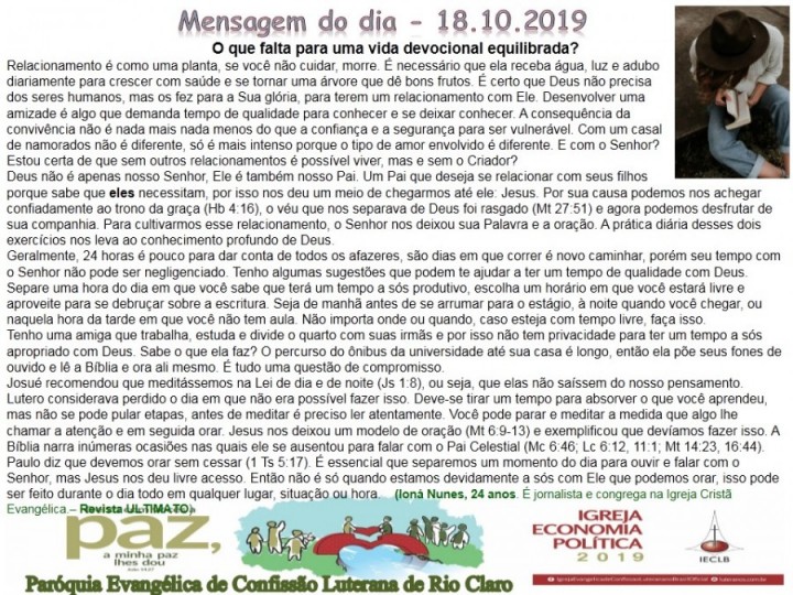 Mensagem do dia - 18.10.2019