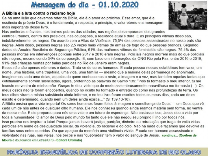 Mensagem do dia - 01.10.2020