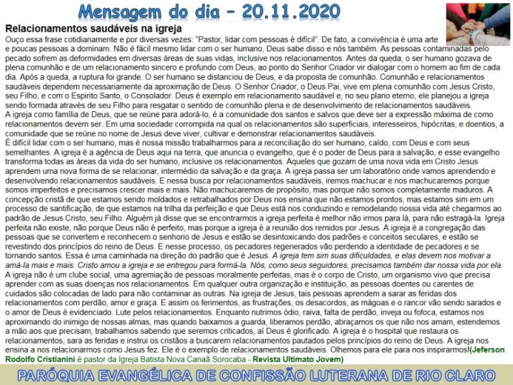 Mensagem do dia - 20.11.2020