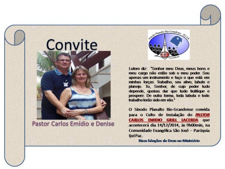 Convite Culto Instalação Pastor Carlos Emidio