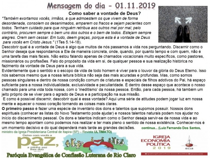 Mensagem do dia - 01.11.2019