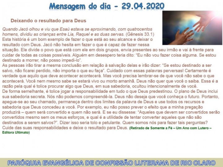 Mensagem do dia - 29.04.2020