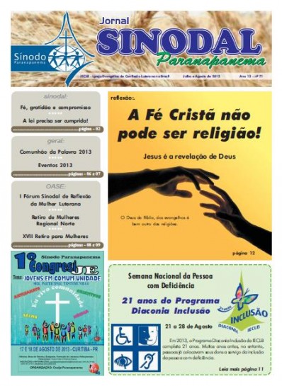 Jornal Sinodal Paranapanema - Ano 13 - Nº.  71 - Julho e Agosto 2013