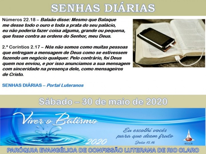 Senhas do dia - 30.05.2020