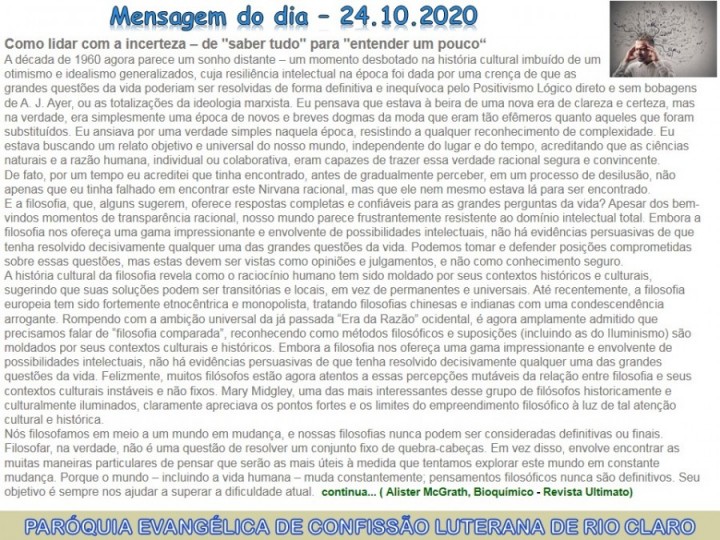 Mensagem do dia - 24.10.2020