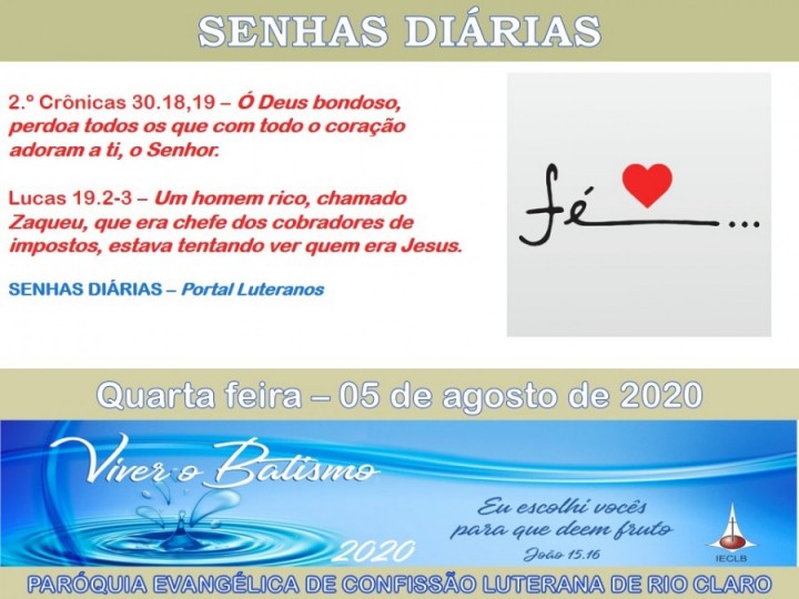 Senhas do dia - 05.08.2020