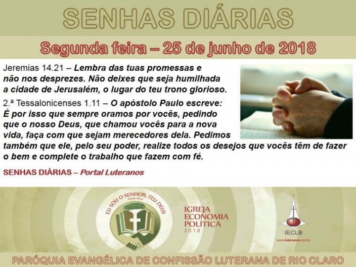 Senhas do dia - 25.06.2018