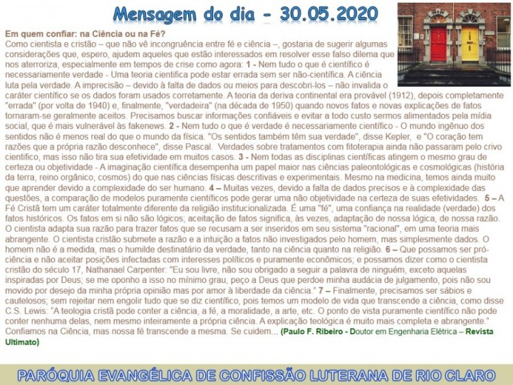 Mensagem do dia - 30.05.2020