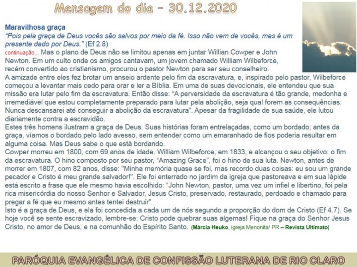 Mensagem do dia - 30.12.2020