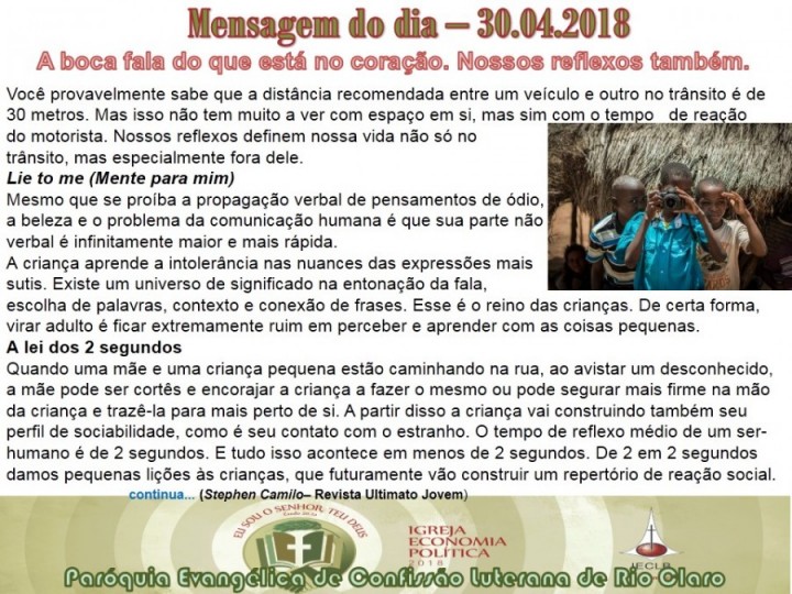 Mensagem do dia - 30.04.2018