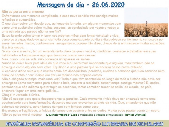 Mensagem do dia - 26.06.2020