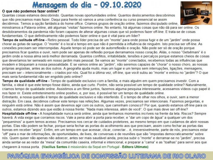 Mensagem do dia - 09.10.2020