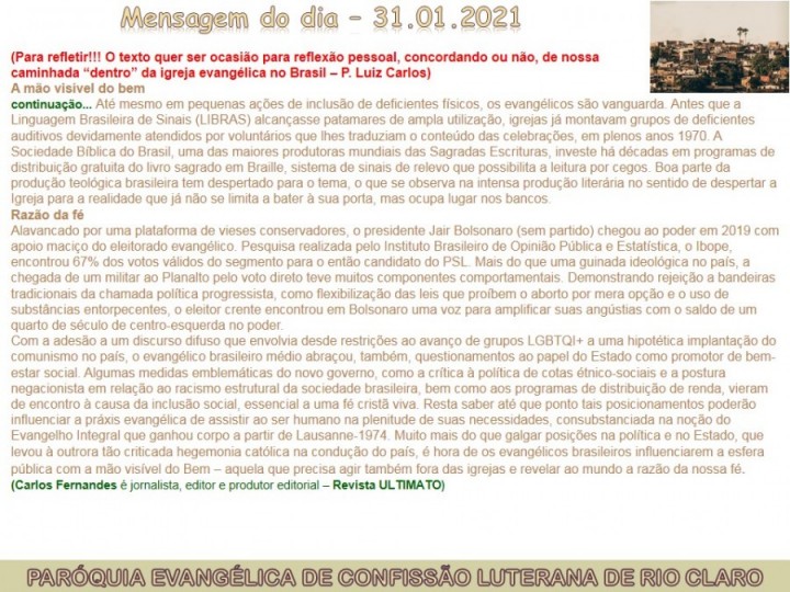 Mensagem do dia - 31.01.2021