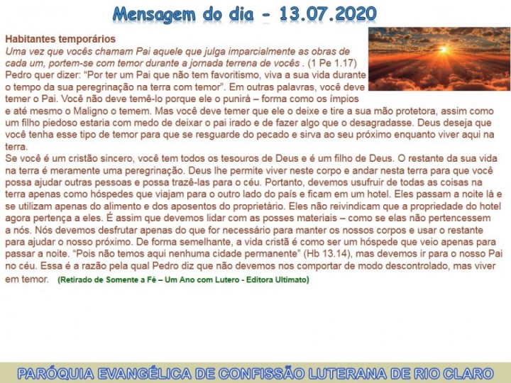 Mensagem do dia - 13.07.2020