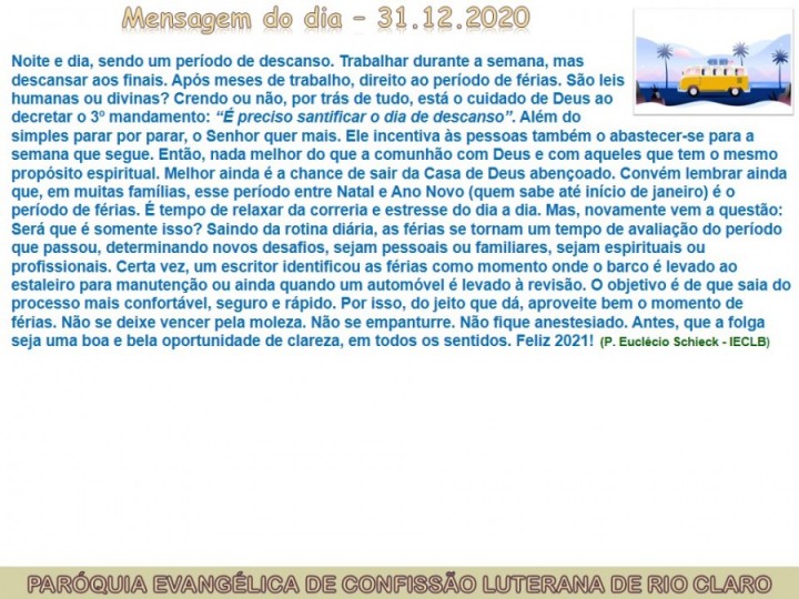 Mensagem do dia - 31.12.2020