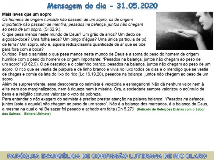 Mensagem do dia - 31.05.2020