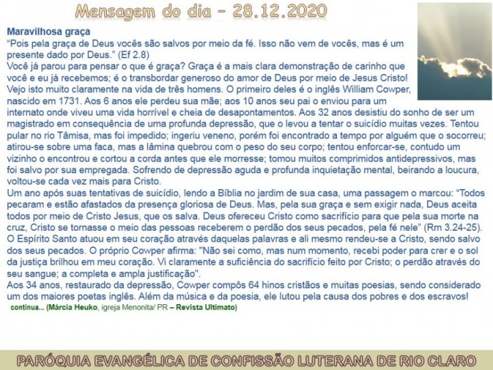 Mensagem do dia - 28.12.2020