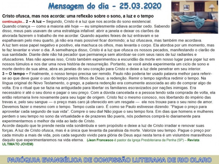 Mensagem do dia - 25.03.2020