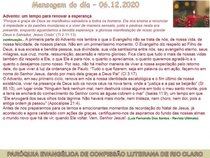 Mensagem do dia - 06.12.2020