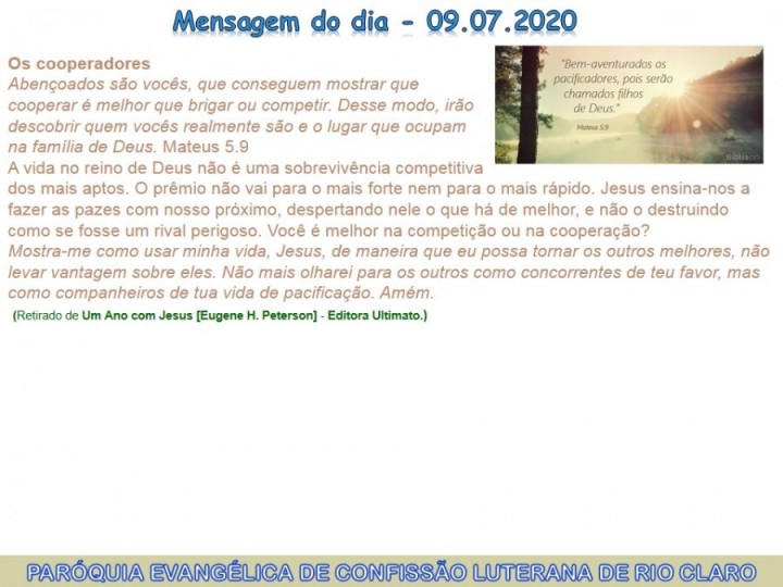 Mensagem do dia - 09.07.2020