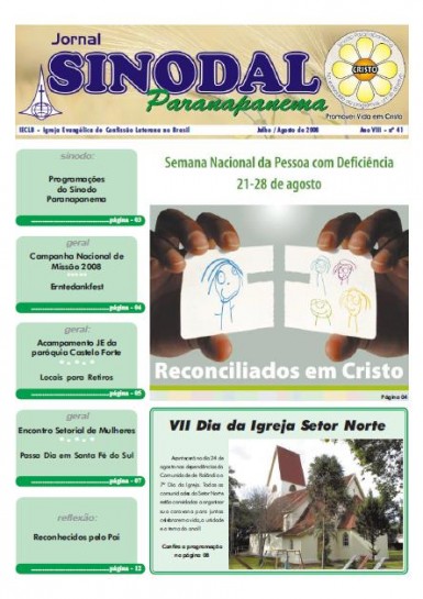 Jornal Sinodal Paranapanema - Ano 8 - Nº.  41 - Julho e Agosto 2008