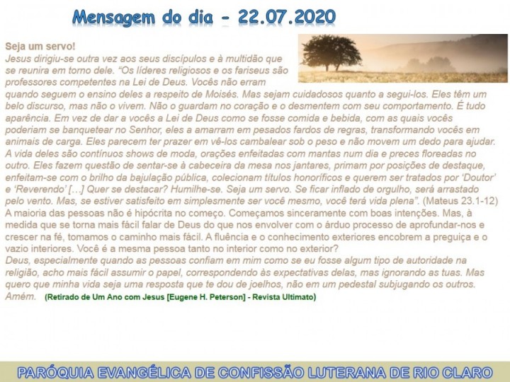 Mensagem do dia - 22.07.2020