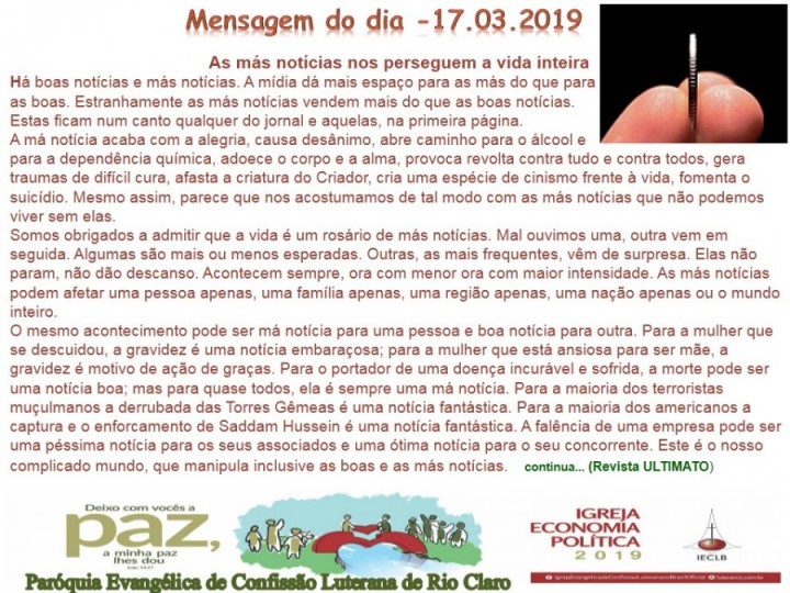 Mensagem do dia - 17.03.2019