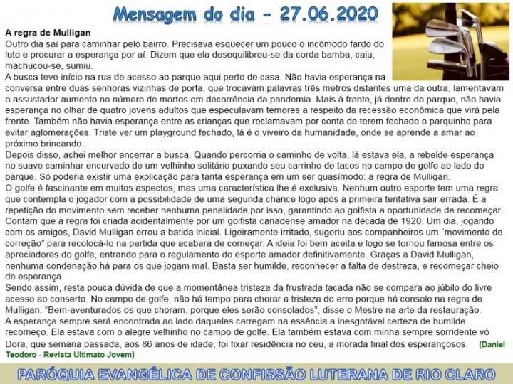 Mensagem do dia - 27.06.2020