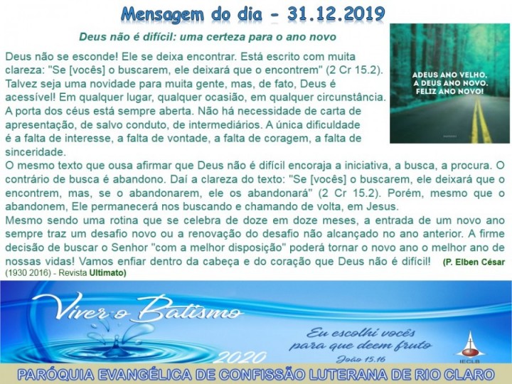 Mensagem do dia - 31.12.2019