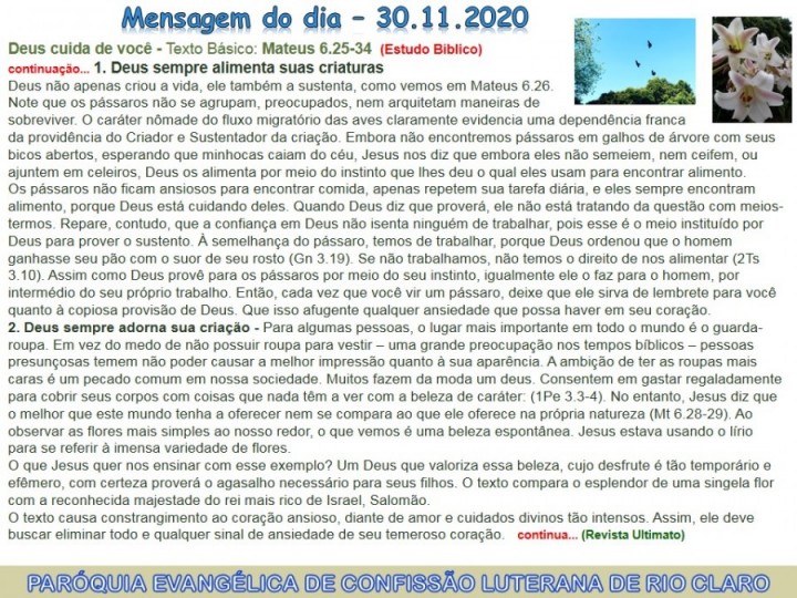 Mensagem do dia - 30.11.2020