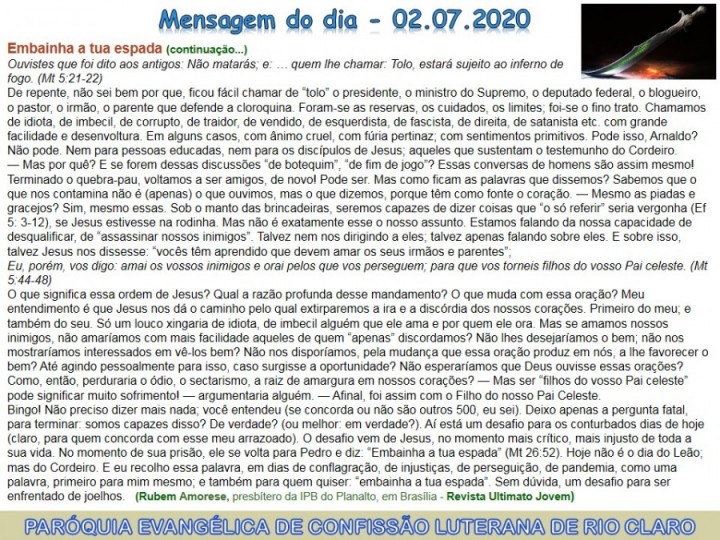 Mensagem do dia - 02.07.2020