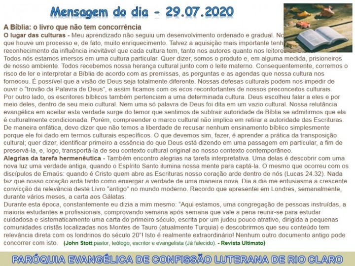 Mensagem do dia - 29.07.2020