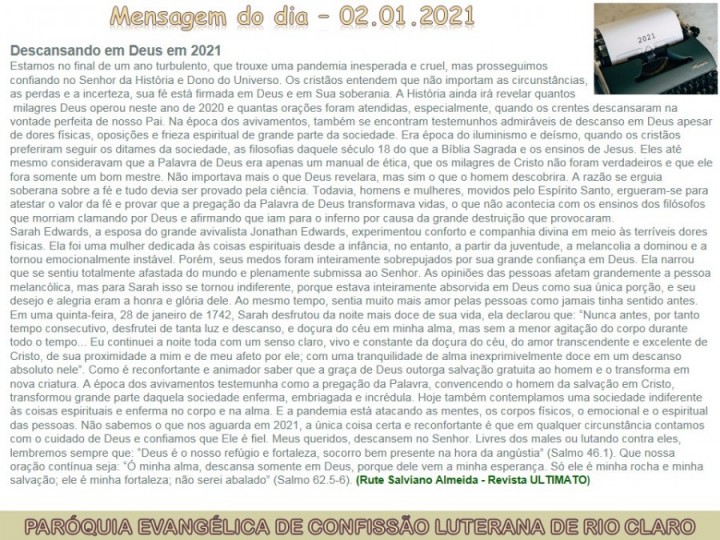 Mensagem do dia - 02.01.2021