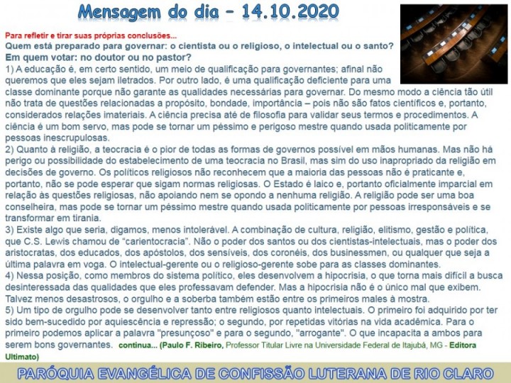 Mensagem do dia - 14.10.2020