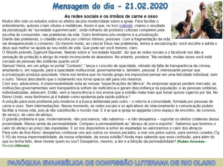 Mensagem do dia - 21.02.2020