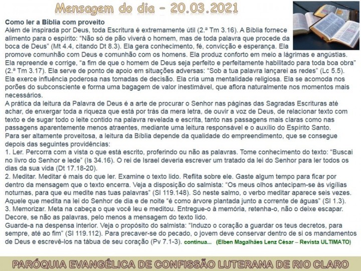 Mensagem do dia - 20.03.2021