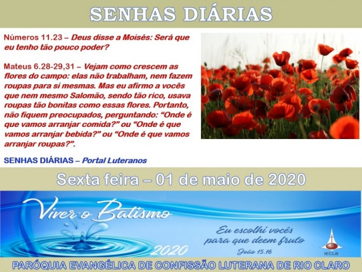 Senhas do dia - 01.05.2020