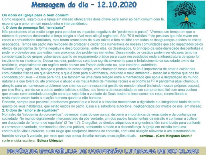 Mensagem do dia - 12.10.2020