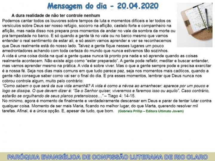 Mensagem do dia - 20.04.2020