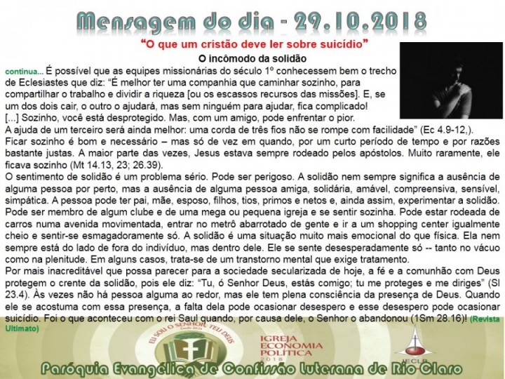 Mensagem do dia - 29.10.2018