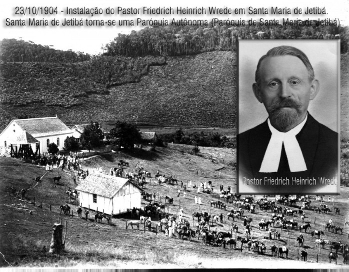 Vista da 1ª capela de Santa Maria e o atual templo ainda sem torre em 1928