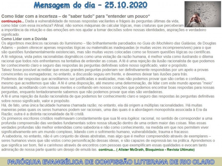 Mensagem do dia - 25.10.2020