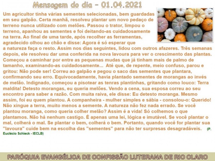 Mensagem do dia - 01.04.2021