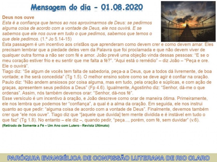 Mensagem do dia - 01.08.2020