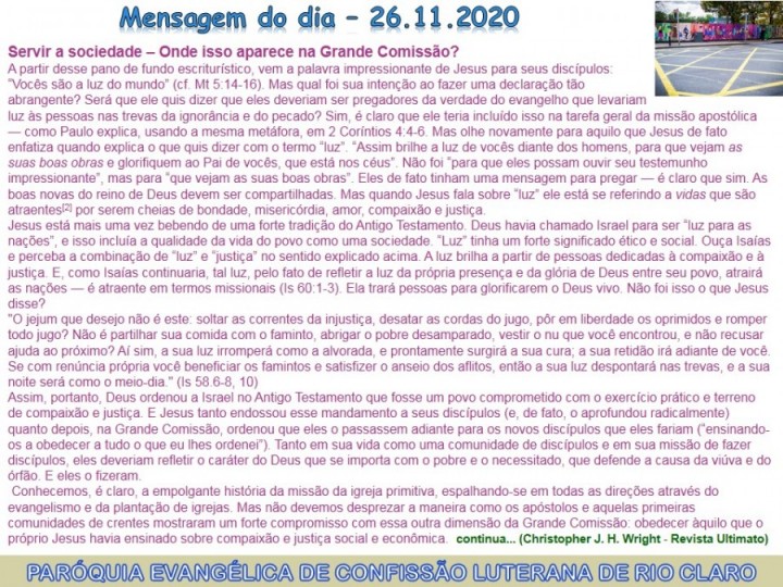 Mensagem do dia - 26.11.2020